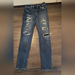 American Eagle Outfitters Dark Blue Distressed Skinny Jeans